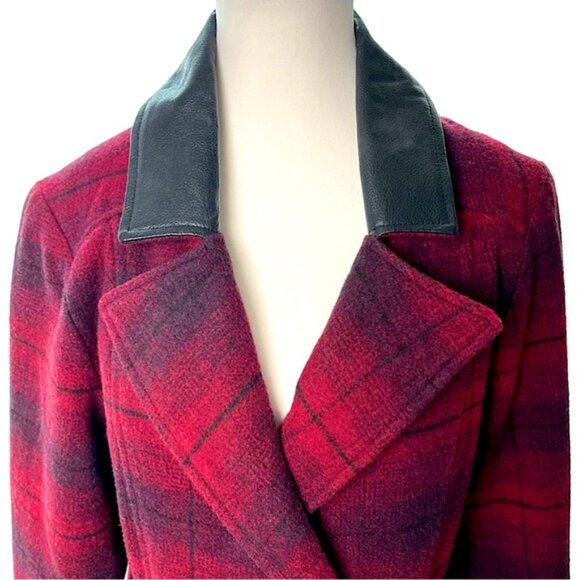 Powder River Outfitters Double Breasted Coat Wool Blend & Leather Collar Size L - Picture 2 of 12